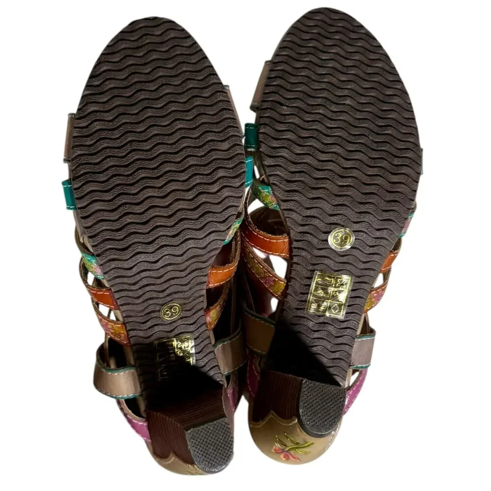Spring Step L'Artiste Women's 39 US 8.5 Leather Boho Open Toe Heeled Sandals - Picture 12 of 13